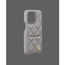 Gri Kartlıklı Deri Telefon Kılıfı - DK195 - iPhone 13 Pro