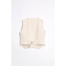 Robin Kaylee V Yaka Düğmeli Crop Yelek Taş