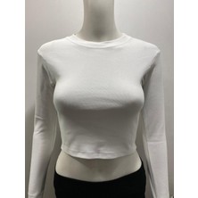 Oceans Butik Beyaz Darkalıp Parmak Geçmeli Spor Body Crop Bluz