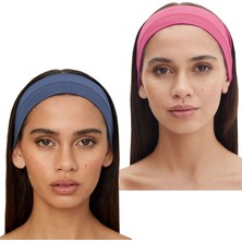 Salvia Dione 2'li Pamuklu Esnek Yoga Bandana Koşu Bandı Saç Bantları Gym Pilates Saç Bandı - Makyaj Yüz Yıkama Saç Aksesuarları - Sporcu Saç Bandı Seti Pembe & İndigo Melanj