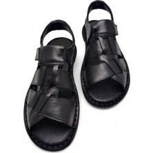 Magic Shoes Deri Ortopedik Erkek Sandalet Siyah Renk Yumuşak Tabanlı Rahat Kullanım