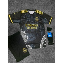 BySportakus Real Madrid 2024/25 Yeni Sezon Vini Jr Dragon Desenli Çocuk Forması 3'lü Set (Black)