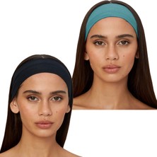 Salvia Dione 2'li Pamuklu Esnek Yoga Bandana Koşu Bandı Saç Bantları Gym Pilates Saç Bandı - Makyaj Yüz Yıkama Saç Aksesuarları - Sporcu Saç Bandı Seti Siyah & Turkuaz