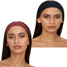 Salvia Dione 2'li Pamuklu Esnek Yoga Bandana Koşu Bandı Saç Bantları Gym Pilates Saç Bandı - Makyaj Yüz Yıkama Saç Aksesuarları - Sporcu Saç Bandı Seti Siyah & Bordo