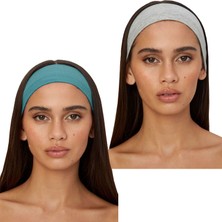 Salvia Dione 2'li Pamuklu Esnek Yoga Bandana Koşu Bandı Saç Bantları Gym Pilates Saç Bandı - Makyaj Yüz Yıkama Saç Aksesuarları - Sporcu Saç Bandı Seti Gri Melanj & Turkuaz