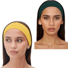 Salvia Dione 2'li Pamuklu Esnek Yoga Bandana Koşu Bandı Saç Bantları Gym Pilates Saç Bandı - Makyaj Yüz Yıkama Saç Aksesuarları - Sporcu Saç Bandı Seti Koyu Yeşil & Koyu Sarı