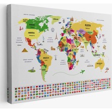 Acoula   Türkçe Dünya Haritası Ülke Bayrak ve Başkentli Kanvas Tablo 1918