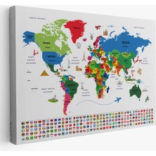 Acoula   Türkçe Dünya Haritası Ülke Bayrak ve Başkentli Kanvas Tablo 1962