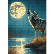 Ekart Ahşap Mdf Puzzle Yapboz Uluyan Kurt Ve Dolunay 255 Parça 35*50 Cm