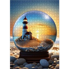 Ekart Ahşap Mdf Puzzle Yapboz Kar Küresindeki Deniz Feneri 500 Parça 50*70 Cm