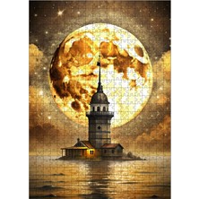 Ekart Ahşap Mdf Puzzle Yapboz Dolunay ve Istanbul Kız Kulesi 500 Parça 50*70 cm