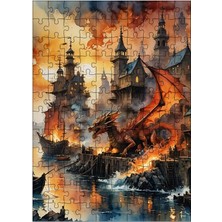 Ekart Ahşap Mdf Puzzle Yapboz Ejderha ve Eski Kasaba 120 Parça 25*35 cm