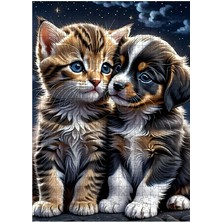 Ekart Ahşap Mdf Puzzle Yapboz Sarılan Yavru Kedi ve Köpek 500 Parça 50*70 cm