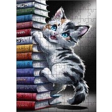 Ekart Ahşap Mdf Puzzle Yapboz Kedi ve Kitaplar 120 Parça 25*35 cm