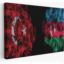 Acoula   Türkiye Azerbaycan Bayrak Desenli Dekoratif Kanvas TABLO-6518