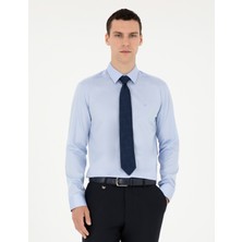 Pierre Cardin Erkek Koyu Mavi Parlak Saten Slim Fit Uzun Kollu Basic Gömlek 50286102-VR032