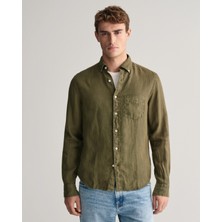 Gant Erkek Yeşil Regular Fit Düğmeli Yaka Keten Gömlek 3240120.301