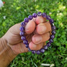 Enerji Taşım Ametist Doğal Taş Bilekliği 8 mm