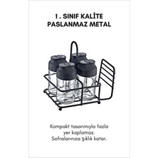 Grimor Life Perla Metal Standlı Peçetelikli 4'lü Çift Kapaklı Cam Baharatlık Seti - Tuzluk Biberlik Peçetelik