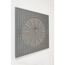 Asse Tasarım Kare Çizgi Desenli Dekoratif Antrasit&Gold Duvar Saati 50 x 50 cm