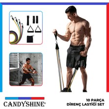 Candy Shine 10 Parça Kondisyon Kardiyo Aerobik Fitness Egzersiz Direnç Lastiği Seti Pilates Yoga Spor Aleti