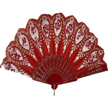 Nazarone Yelpaze Şık Doğal Serinletici 877-11 Gül Motifli Yelpaze Kırmızı