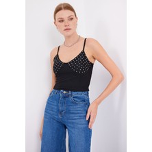 Bigdart 918 Ip Askılı Crop Top - Siyah