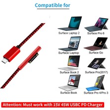 Silhouette 6ft Usb-C Şarj Kablosu 45W Pd Şarj Cihazı Örgülü Kablo Surface Pro7 Go2 Pro6 5/4/3 Laptop1/2/3 ve Surface Book Kırmızı (Yurt Dışından)