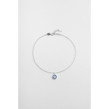 So CHIC Minimal Nazar 18 Ayar Beyaz Altın Kaplama 24 Cm Gümüş Halhal