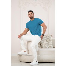 San&Fa Bisiklet Yaka Desenli Modal Kumaş Likralı Regular Fit Triko T-Shirt