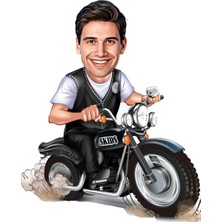 Özcan Tasarım Kişiye Özel Erkek Motorcu Biblosu - Karikatür Biblo