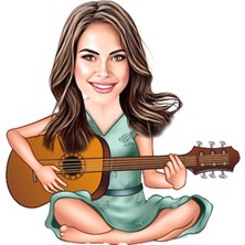 Özcan Tasarım Kişiye Özel Kadın Gitar Biblosu - Karikatür Biblo