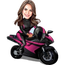 Özcan Tasarım Kişiye Özel Kadın Motor Biblosu - Karikatür Biblo