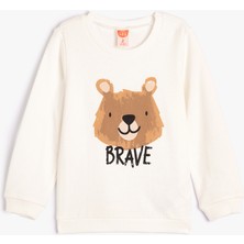 Koton Sweatshirt Ayıcık Baskılı Uzun Kollu Bisiklet Yaka Şardonlu Pamuklu