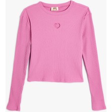 Koton Basic Crop Tişört Kalp Pencere Detaylı Uzun Kollu Bisiklet Yaka