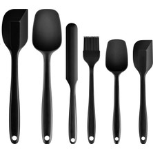 Rainbow Jingyikeji - Pişirme Için Isıya Dayanıklı Silikon Spatula Seti, Pişirme Spatulaları, Yapışmaz Kauçuk Spatulalar, 6'lı Silikon Spatula Seti, Siyah (Yurt Dışından)