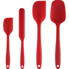 Rainbow Paslanmaz Çelik Çekirdekli Silikon Spatula Seti (4 Parça Set, Kırmızı) (Yurt Dışından)