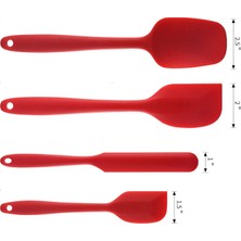 Rainbow Paslanmaz Çelik Çekirdekli Silikon Spatula Seti (4 Parça Set, Kırmızı) (Yurt Dışından)