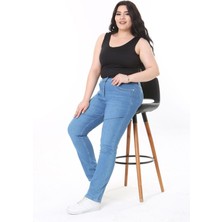 Şans Kadın Büyük Beden Mavi Likralı 5 Cepli Kot Pantolon 65N37927