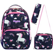 Lisanslı Unicorn 3'lü Set Ilkokul Çantası, Termal Beslenme Çantası ve Kalem Kutusu Seti