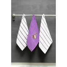 Class 30X50  Pamuklu 3lü Mutfak Havlusu Mor / Mor Petekli