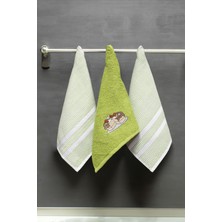 Class 30X50  Pamuklu 3lü Mutfak Havlusu Yeşil / Yeşil Petekli