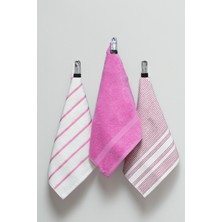 Class 30X50  Pamuklu 3lü Mutfak Havlusu Pembe Çizgili / Pembe / Pembe Petekli