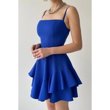 Zishan Fashion Atlas Kumaş Ayarlanabilir Ince Askılı Eteği Kat Detay Elbise Nişan Elbisesi 102