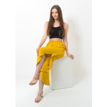 Kadın Yanı Yırtmaçlı Şalvar Pantolon Sarı Renk