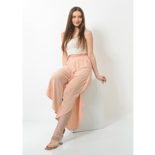 Kadın Yanı Yırtmaçlı Şalvar Pantolon Toz Pembe Rengi