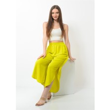 Kadın Yanı Yırtmaçlı Şalvar Pantolon Fıstık Yeşili Rengi