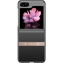 Seashell Digital Samsung Galaxy Z Flip 5g Kılıf Metal+Pc+Tpu Mat Akıllı Telefon Kapağı-Siyah+Gül Altın (Yurt Dışından)