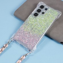 Seashell Digital Samsung Galaxy S24 Ultra Kapak Gradyan Düşme Önleyici Tpu+Akrilik Uzun Askılı Cep Telefonu Kılıfı-Sarı+Pembe (Yurt Dışından)