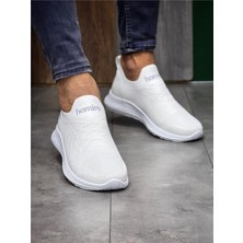 Homiro Bağcıksız Triko Spor Ayakkabı Erkekler İçin Rahat Beyaz Düz Taban Tasarım